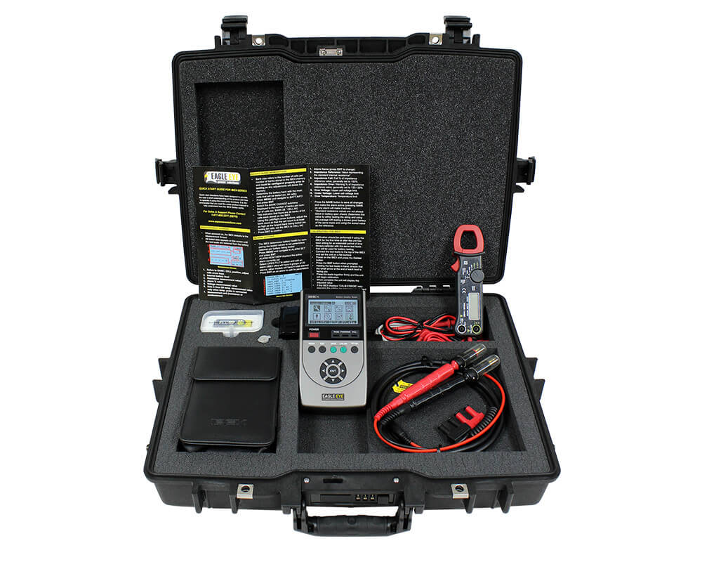 Eagle Eye Power Solutions Ibex-ultra battery testing hard case kit, opened and displaying kit contents