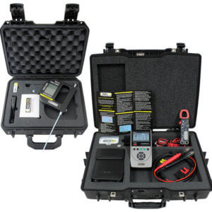 Two opened hard case kits with kit contents - Eagle Eye Power Solutions Ibex-Ultra portable battery tester and Eagle Eye Power Solutions SG-Ultra Max digital hydrometer