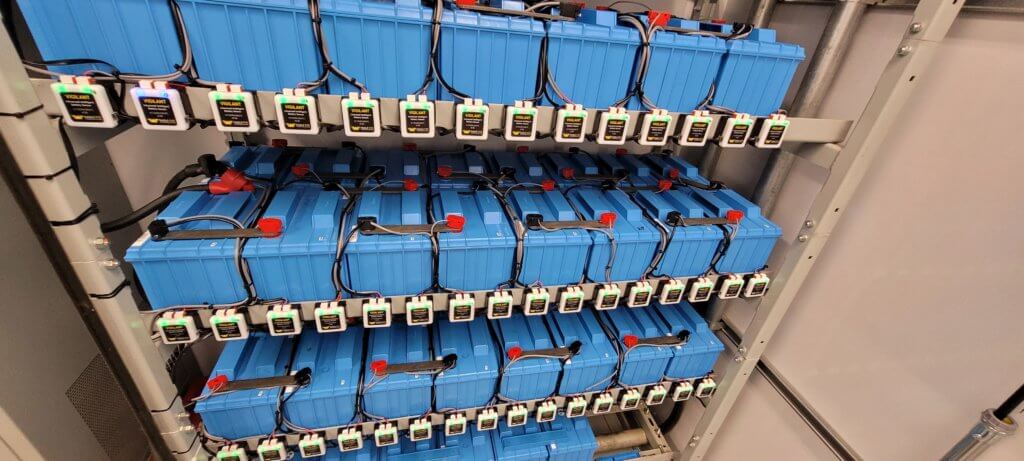 Eagle Eye Power Solutions Vigilant Battery Monitoring System installed on an industrial battery rack.