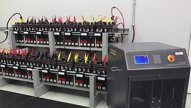 An Eagle Eye Power Solutions Load Bank Hooked Up to a Battery String for a Discharge Test
