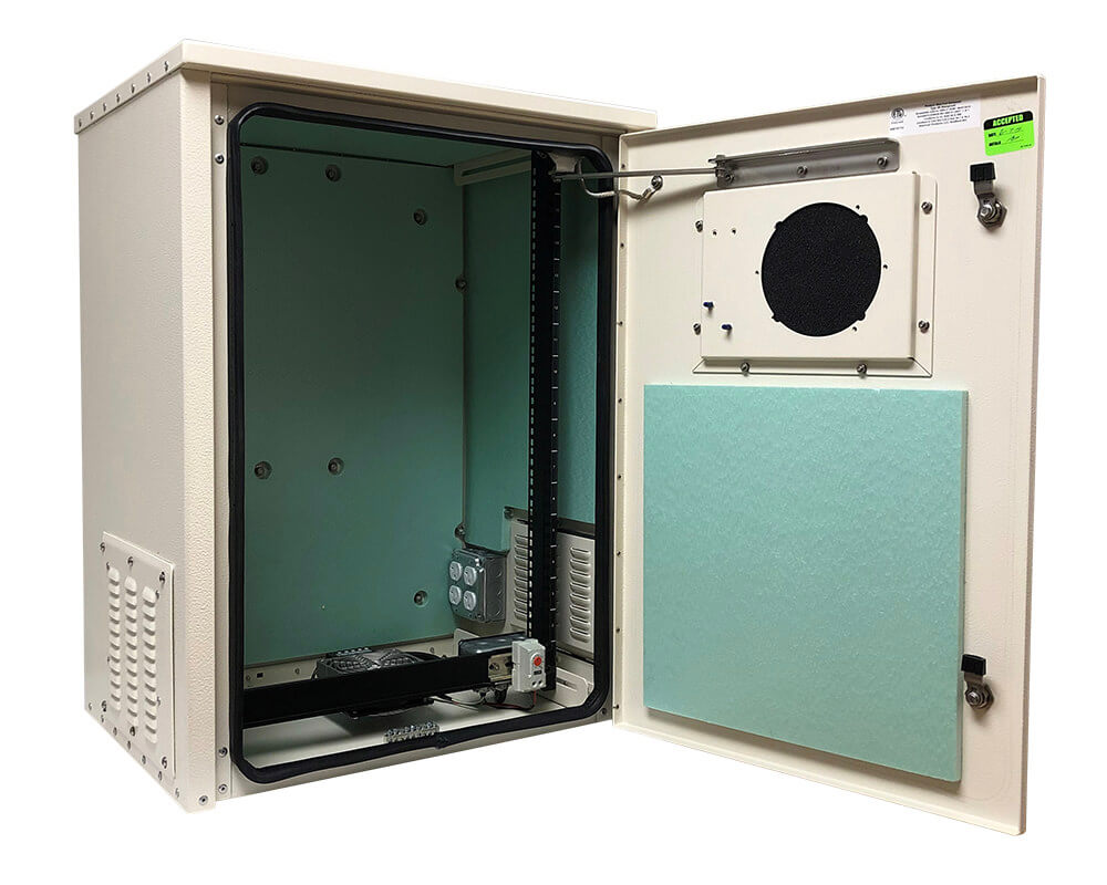 Interior view of Eagle Eye Power Solutions ENC-200 telecom battery enclosure cabinet