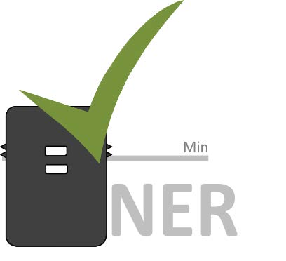 Illustration showing correct ELM sensor cradle alignment, with the bottom arrow on the cradle positioned at the top of the battery's minimum electrolyte level line. A green check mark indicates proper placement.