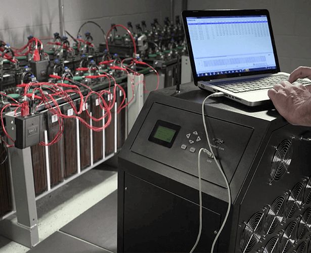 Performing a load test of a battery string using an Eagle Eye Power Solutions SLB-Series Load Bank.
