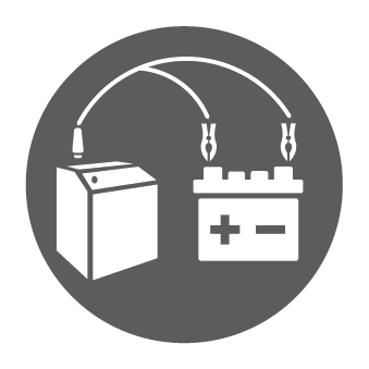 Icon of connecting voltage leads from the battery to the load bank.