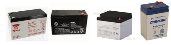 Various lead acid batteries in a row.
