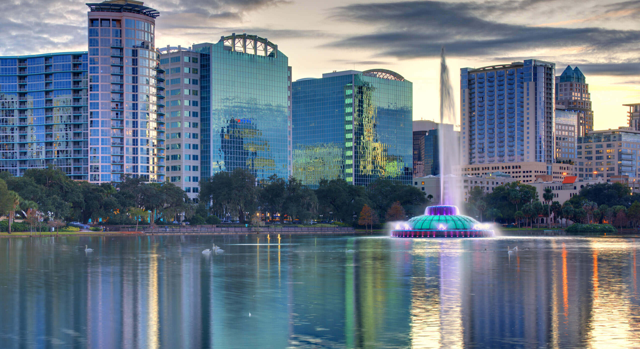 Orlando Florida skyline from Lake Eola.